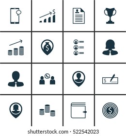 Set Of 16 Human Resources Icons. Can Be Used For Web, Mobile, UI And Infographic Design. Includes Elements Such As Male, Applicants, Pin And More.