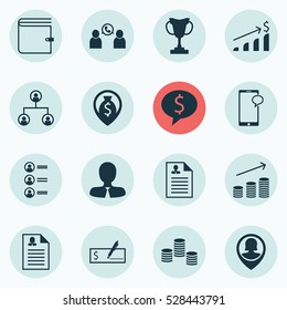 Set Of 16 Human Resources Icons. Can Be Used For Web, Mobile, UI And Infographic Design. Includes Elements Such As Successful Investment, Tournament, Tree Structure And More.