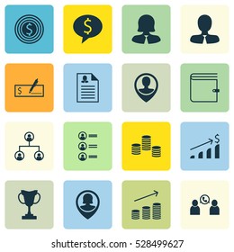 Set Of 16 Human Resources Icons. Can Be Used For Web, Mobile, UI And Infographic Design. Includes Elements Such As Tournament, Phone Conference, Business Woman And More.