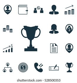 Set Of 16 Human Resources Icons. Can Be Used For Web, Mobile, UI And Infographic Design. Includes Elements Such As Tournament, Coins Growth, Curriculum Vitae And More.