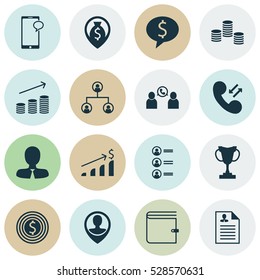 Set Of 16 Human Resources Icons. Can Be Used For Web, Mobile, UI And Infographic Design. Includes Elements Such As Manager, Money Navigation, Employee Location And More.