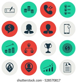 Set Of 16 Human Resources Icons. Can Be Used For Web, Mobile, UI And Infographic Design. Includes Elements Such As Tournament, Manager, Cellular Data And More.