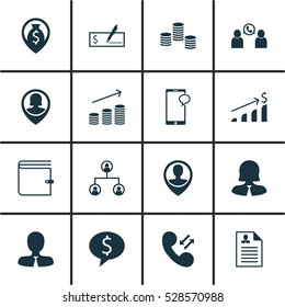 Set Of 16 Human Resources Icons. Can Be Used For Web, Mobile, UI And Infographic Design. Includes Elements Such As Pin Employee, Money Navigation, Bank Payment And More.