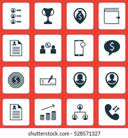 Set Of 16 Human Resources Icons. Can Be Used For Web, Mobile, UI And Infographic Design. Includes Elements Such As Cellular Data, Business Deal, Tree Structure And More.