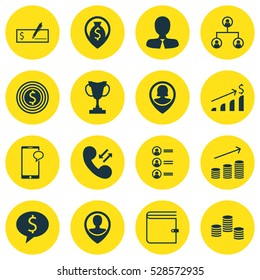 Set Of 16 Human Resources Icons. Can Be Used For Web, Mobile, UI And Infographic Design. Includes Elements Such As Money Navigation, Business Deal, Tree Structure And More.