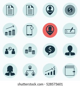 Set Of 16 Human Resources Icons. Can Be Used For Web, Mobile, UI And Infographic Design. Includes Elements Such As Business Goal, Business Deal, Bank Payment And More.