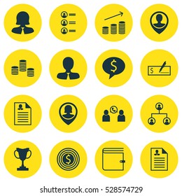 Set Of 16 Human Resources Icons. Can Be Used For Web, Mobile, UI And Infographic Design. Includes Elements Such As Pin Employee, Phone Conference, Manager And More.