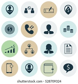 Set Of 16 Human Resources Icons. Can Be Used For Web, Mobile, UI And Infographic Design. Includes Elements Such As Manager, Successful Investment, Money And More.
