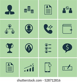 Set Of 16 Human Resources Icons. Can Be Used For Web, Mobile, UI And Infographic Design. Includes Elements Such As Money Navigation, Tree Structure, Bank Payment And More.