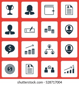 Set Of 16 Human Resources Icons. Can Be Used For Web, Mobile, UI And Infographic Design. Includes Elements Such As Employee Location, Business Deal, Female Application And More.