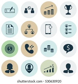 Set Of 16 Human Resources Icons. Can Be Used For Web, Mobile, UI And Infographic Design. Includes Elements Such As Business Woman, Curriculum Vitae, Manager And More.