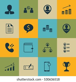 Set Of 16 Human Resources Icons. Can Be Used For Web, Mobile, UI And Infographic Design. Includes Elements Such As Coins Growth, Tournament, Cellular Data And More.