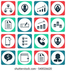 Set Of 16 Human Resources Icons. Includes Tree Structure, Bank Payment, Business Woman And Other Symbols. Beautiful Design Elements.