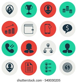 Set Of 16 Human Resources Icons. Includes Coins Growth, Manager, Business Deal And Other Symbols. Beautiful Design Elements.