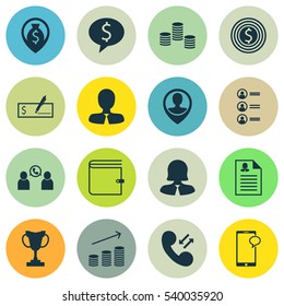 Set Of 16 Human Resources Icons. Includes Cellular Data, Business Deal, Manager And Other Symbols. Beautiful Design Elements.