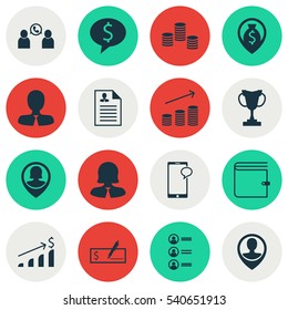 Set Of 16 Human Resources Icons. Includes Pin Employee, Successful Investment, Manager And Other Symbols. Beautiful Design Elements.
