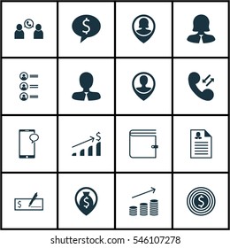 Set Of 16 Human Resources Icons. Includes Money Navigation, Business Goal, Business Woman And Other Symbols. Beautiful Design Elements.