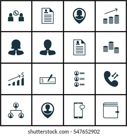 Set Of 16 Human Resources Icons. Includes Pin Employee, Female Application, Curriculum Vitae And Other Symbols. Beautiful Design Elements.