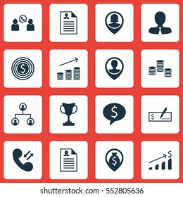 Set Of 16 Human Resources Icons. Includes Bank Payment, Cellular Data, Curriculum Vitae And Other Symbols. Beautiful Design Elements.