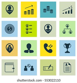 Set Of 16 Human Resources Icons. Includes Bank Payment, Tree Structure, Female Application And Other Symbols. Beautiful Design Elements.