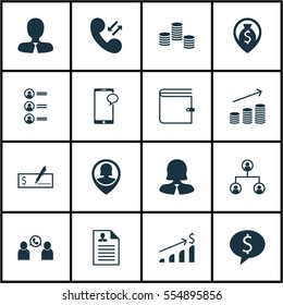Set Of 16 Human Resources Icons. Includes Curriculum Vitae, Wallet, Business Woman And Other Symbols. Beautiful Design Elements.