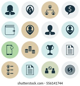 Set Of 16 Human Resources Icons. Includes Curriculum Vitae, Manager, Job Applicants And Other Symbols. Beautiful Design Elements.