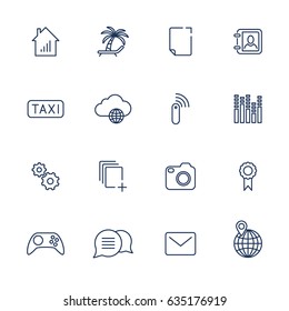 Set with 16 icons for apps, programs, sites and other. Business and travel pictograms