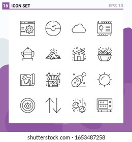Set of 16 icons in Line style. Creative Outline Symbols for Website Design and Mobile Apps. Simple Line Icon Sign Isolated on White Background. 16 Icons.