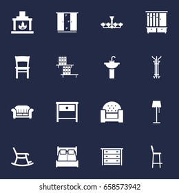 Set Of 16 Set Icons Set.Collection Of Chimney, Chair, Couch And Other Elements.