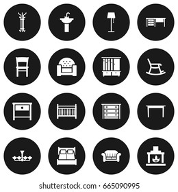 Set Of 16 Set Icons Set.Collection Of Cot, Rocking Furniture, Commode And Other Elements.