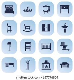Set Of 16 Set Icons Set.Collection Of Couch, Rocking Furniture, Worktop And Other Elements.