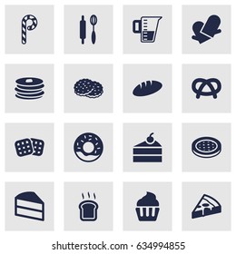 Set Of 16  Icons Set.Collection Of Crepe, Snack, Slice Bread And Other Elements.