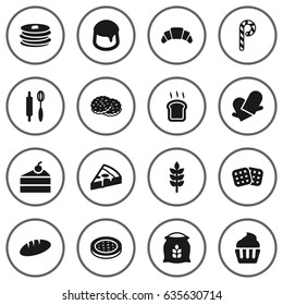 Set Of 16  Icons Set.Collection Of Crepe, Striped Lollipop, Slice Bread And Other Elements.