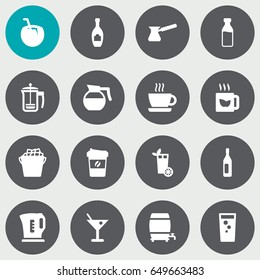 Set Of 16  Icons Set.Collection Of Drink, Bottle, Soda And Other Elements.