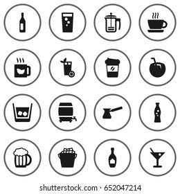 Set Of 16  Icons Set.Collection Of Espresso, Fizzy Water, Hot And Other Elements.