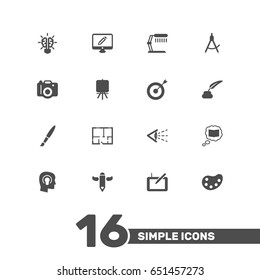 Set Of 16  Icons Set.Collection Of Gadget, Scheme, Screen And Other Elements.
