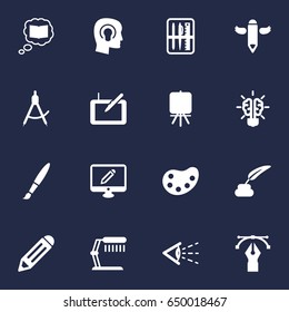 Set Of 16  Icons Set.Collection Of Idea, Compass, Writing And Other Elements.