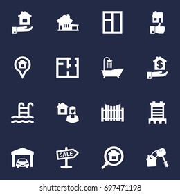 Set Of 16  Icons Set.Collection Of Like, Plan, Skyscraper And Other Elements.