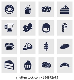 Set Of 16  Icons Set.Collection Of Measurement, Custard, Grain And Other Elements.