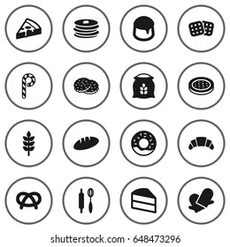 Set Of 16  Icons Set.Collection Of Shortcake, Striped Lollipop, Pepperoni And Other Elements.