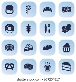 Set Of 16  Icons Set.Collection Of Slice Bread, Striped Lollipop, Dessert And Other Elements.