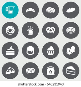 Set Of 16  Icons Set.Collection Of Snack, Shortcake, Potholders And Other Elements.