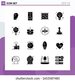 Set of 16 icons in solid style. Creative Glyph Symbols for Website Design and Mobile Apps. Simple Solid Icon Sign Isolated on White Background. 16 Icons.