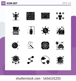 Set of 16 icons in solid style. Creative Glyph Symbols for Website Design and Mobile Apps. Simple Solid Icon Sign Isolated on White Background. 16 Icons.