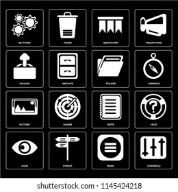 Set Of 16 icons such as Controls, Menu, Street, View, Help, Settings, Upload, Picture, Folder, web UI editable icon pack, pixel perfect