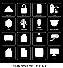 Set Of 16 icons such as Dashboard, Meter, Smart home, Home, Cctv, Lightbulb, Air conditioner, Voice control, web UI editable icon pack, pixel perfect