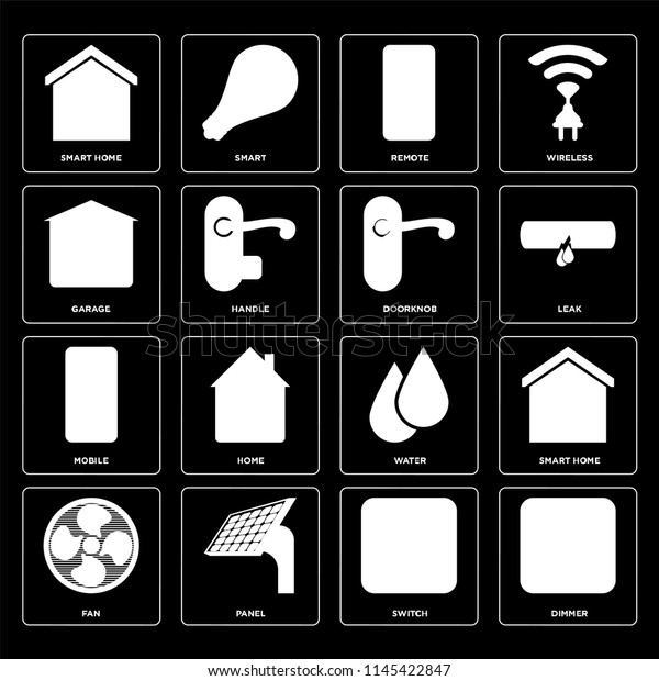Set Of 16 icons such as Dimmer, Switch, Panel,\
Fan, Smart home, Garage, Mobile, Doorknob, web UI editable icon\
pack, pixel perfect