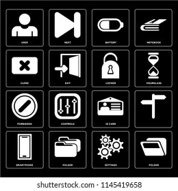 Set Of 16 icons such as Folder, Settings, Smartphone, , User, Close, Forbidden, Locked, web UI editable icon pack, pixel perfect