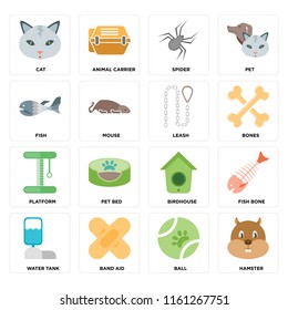 Set Of 16 icons such as Hamster, Ball, Band aid, Water tank, Fish bone, Cat, Fish, Platform, Leash, web UI editable icon pack, pixel perfect