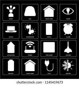Set Of 16 icons such as Heating, Plug, Smart home, Battery, Lighting, Smart, Laptop, Automation, Mobile, web UI editable icon pack, pixel perfect